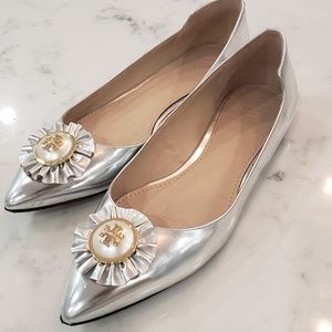 Tory burch melody metallic leather point toe flat